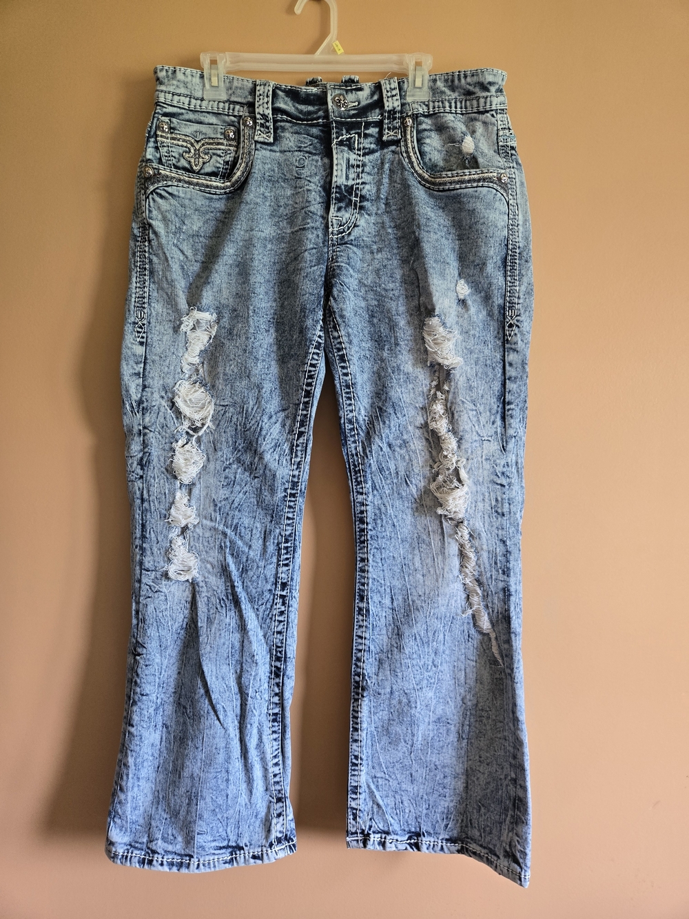 Rock Revival Distressed Stonewash Light Blue Bootcut Jeans